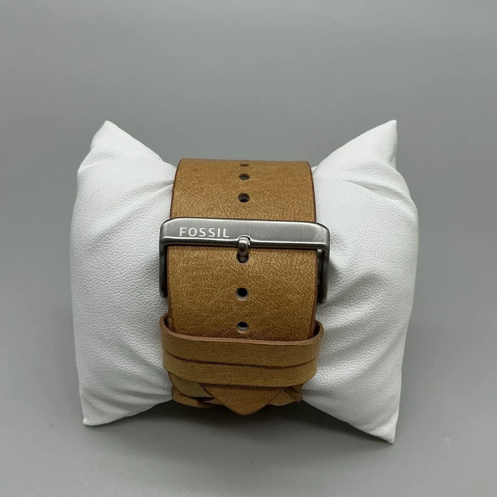 Fossil JR-1292 Mens Watch 34mm White Dial Silver Tone Brown Leather New Battery